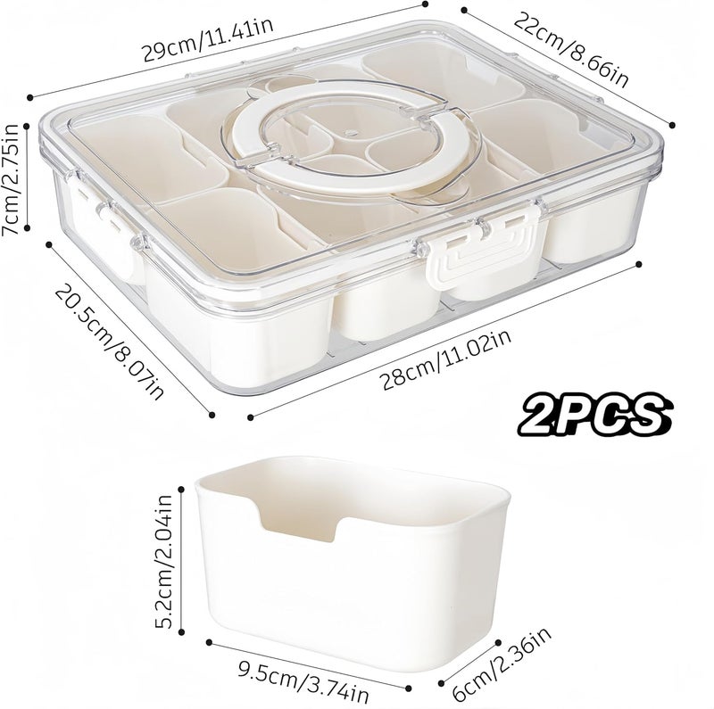 Dingerjar Divided Serving Tray with Lid and Handle - Divided Snack Tray for Portable Snack Platters - Clear Organizer for Candy, Fruits, Nuts, Snacks - Perfect for Party, Entertaining，2 pcs - Image 2